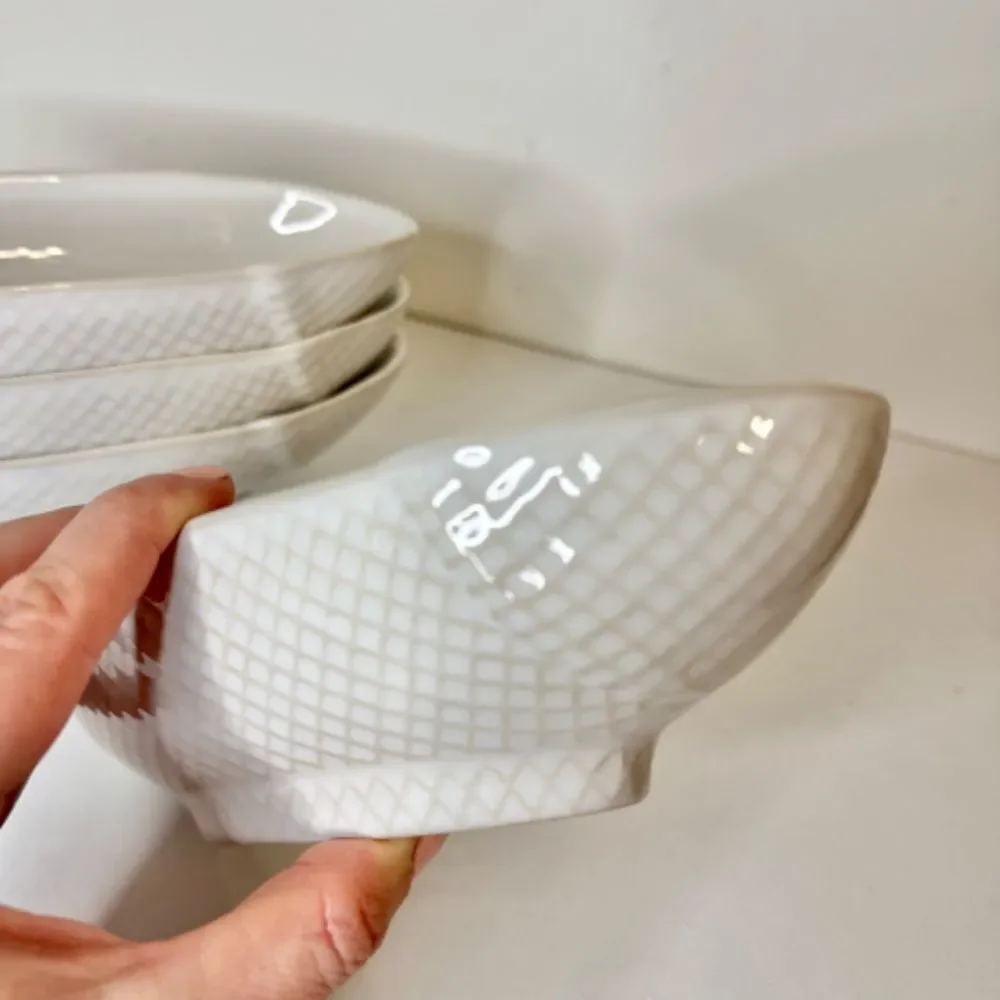 Pottery Barn 8 inch Oval White Basketweave Serving Bowls - Set of 4